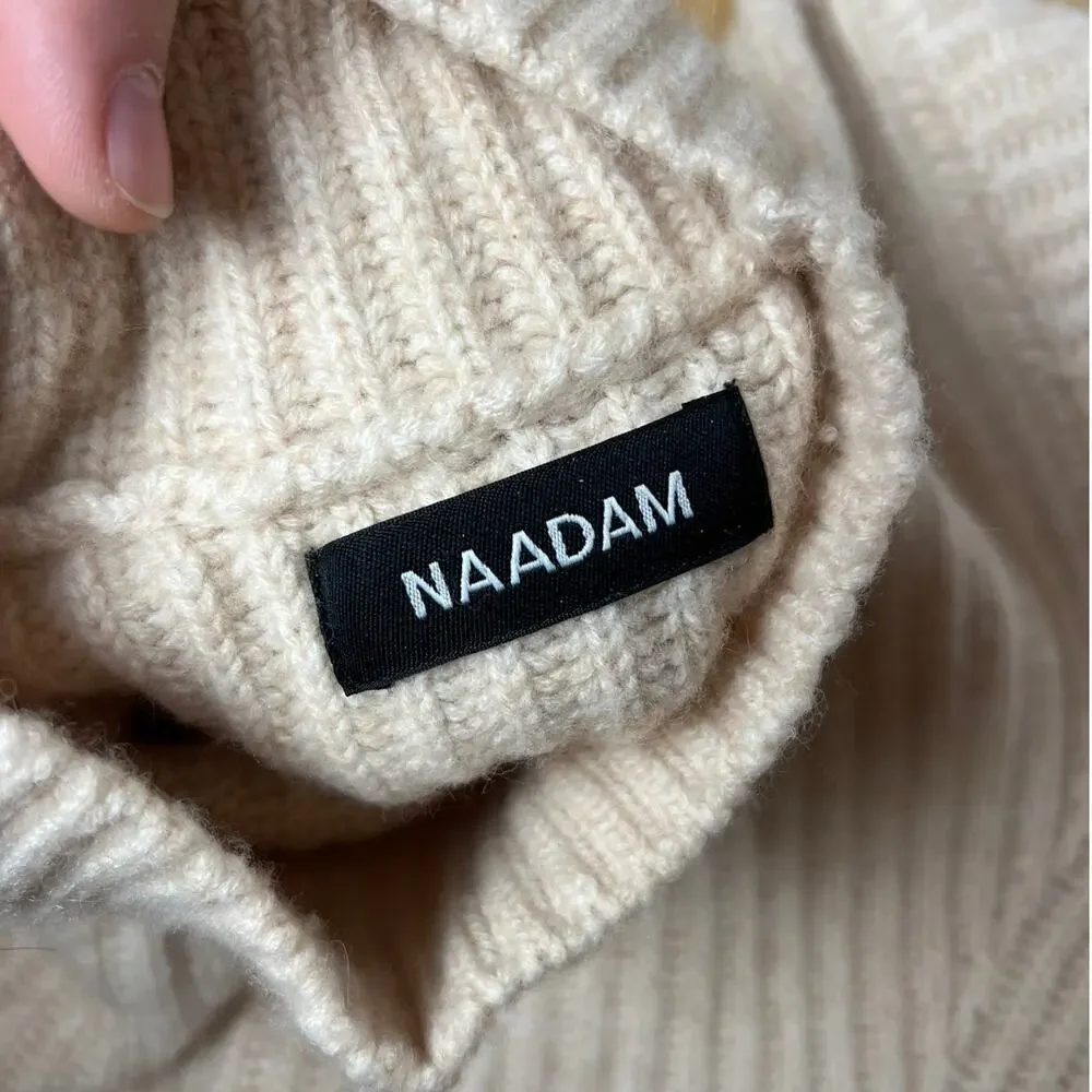 Naadam Merino Wool Cashmere Fisherman Turtleneck Winter White Women's size Small - Picture 2 of 7